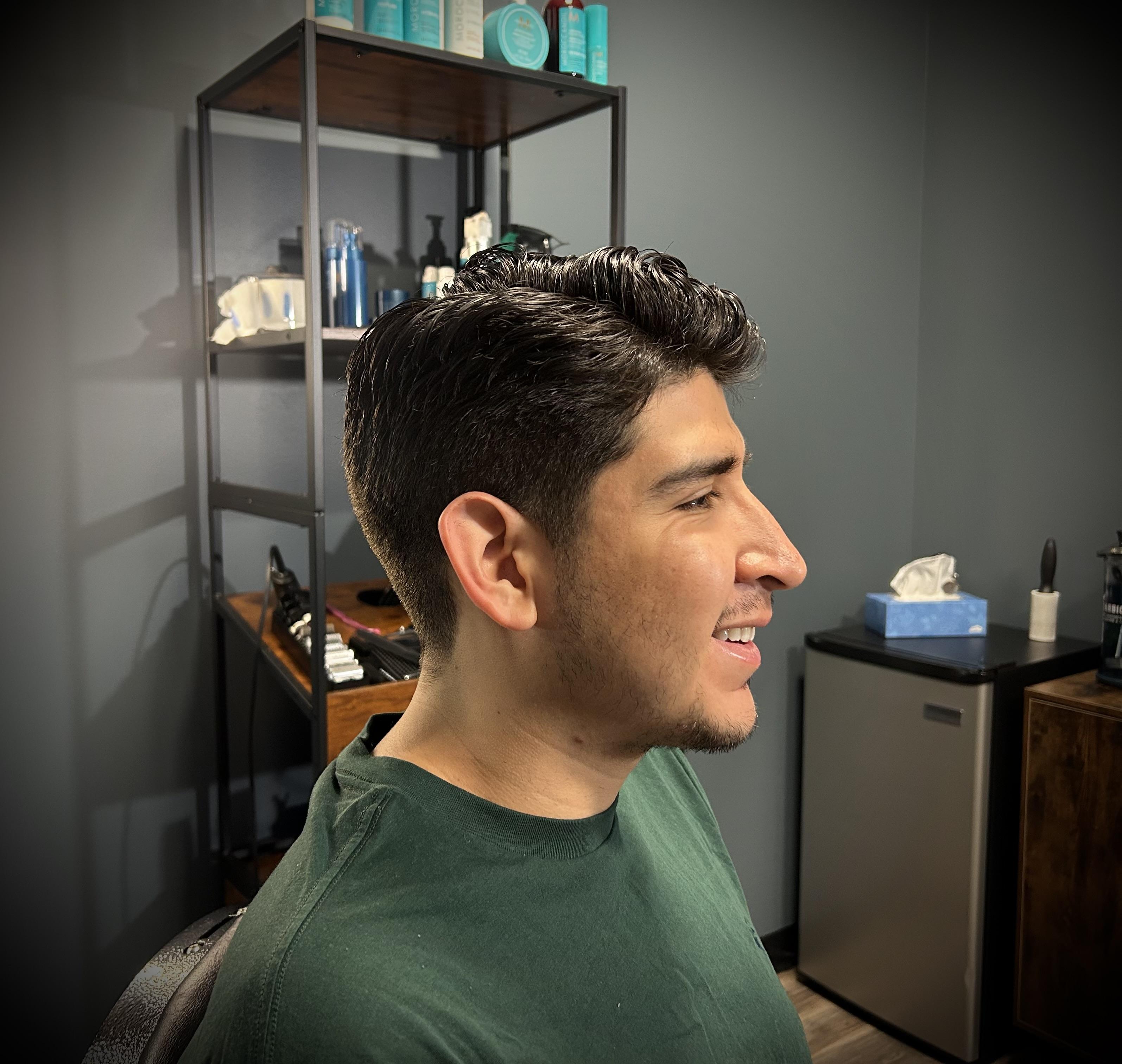 Textured quiff with tapered sides